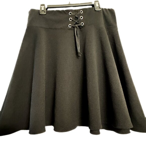 Midnight Hour Black Lace-Up Skater Skirt Size L | Gothic A-Line Mini Skirt - Picture 2 of 4